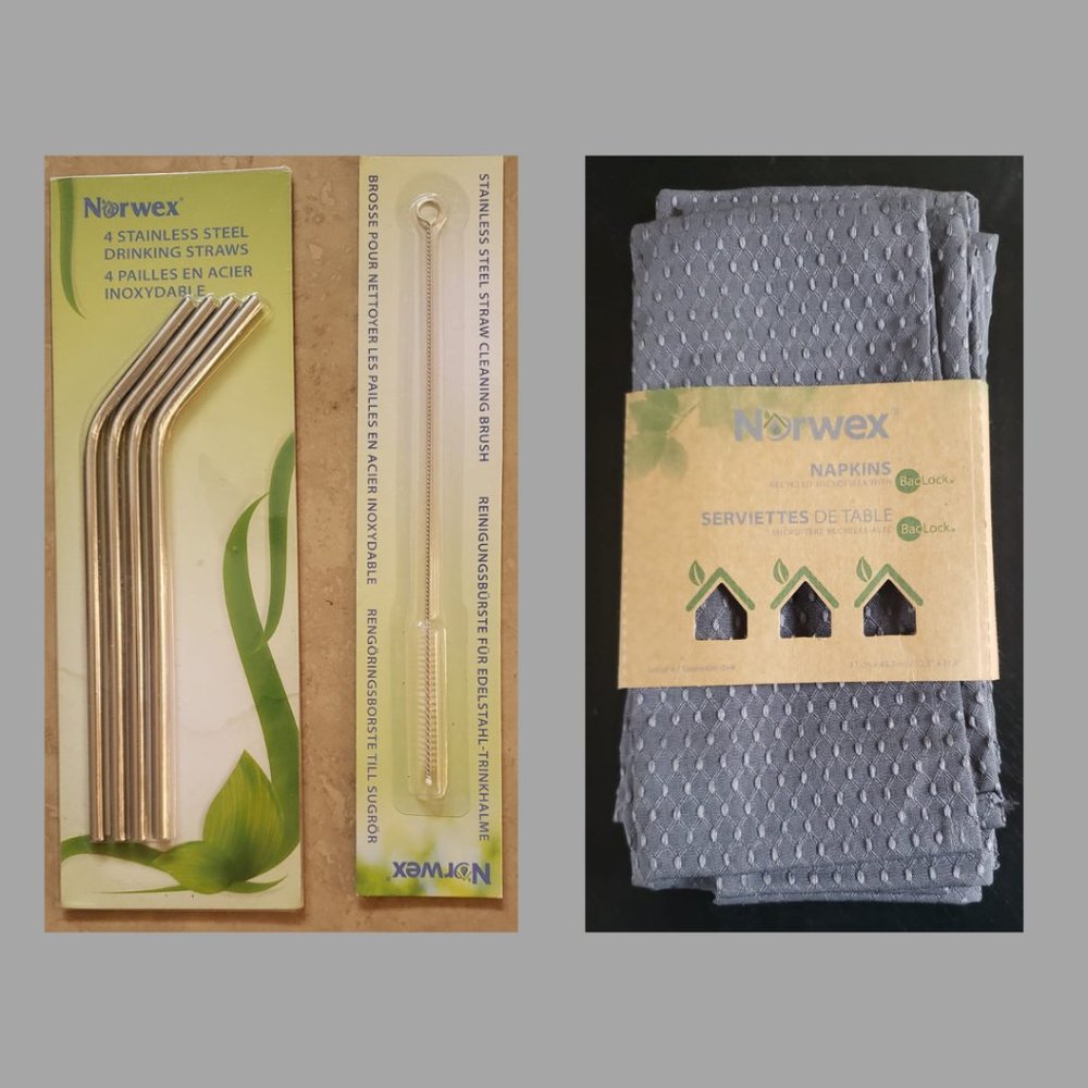 NORWEX-Table Napkin set of 4 and Metal straws w/Brush(Bundle) all NEW